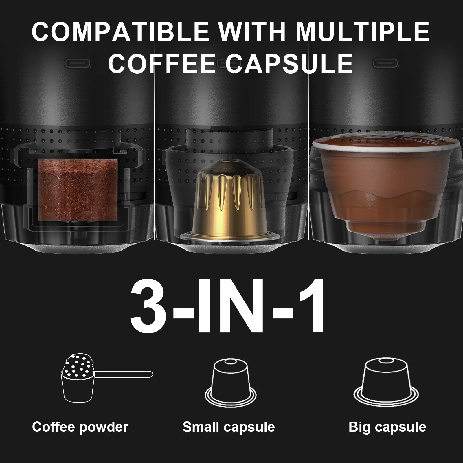 Portable 3-in-1 Espresso Coffee Maker | Compatible with Capsules & Ground Coffee